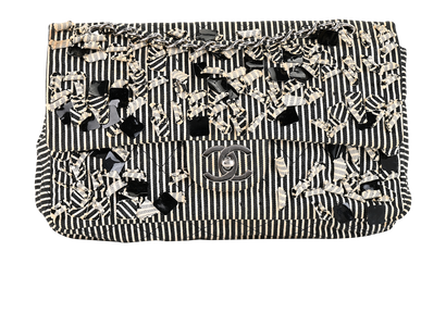 Striped Medium Classic Double Flap, &pound;2,100, Handbags, Black/White, Fabric, Front view